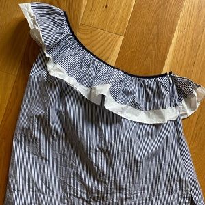 J. Crew one shoulder navy stripe top